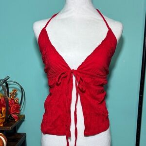 Red Halter Tie-Front Top